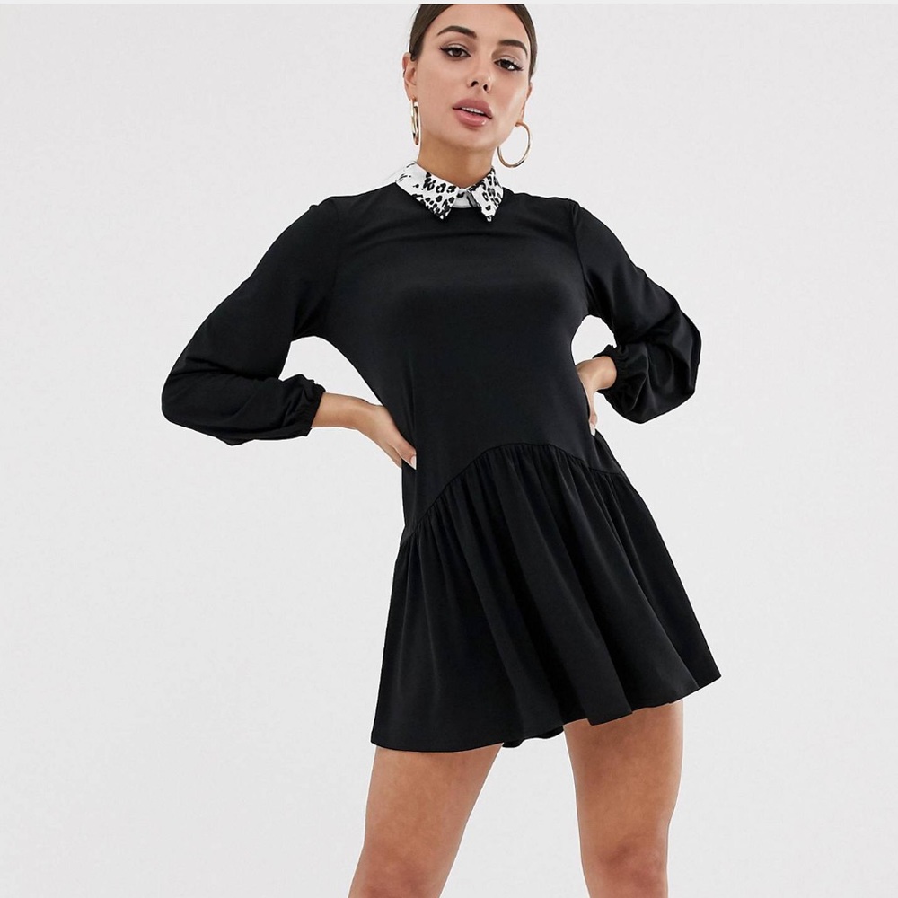 NWT ASOS Mini Smock Dress With Leopard Collar
